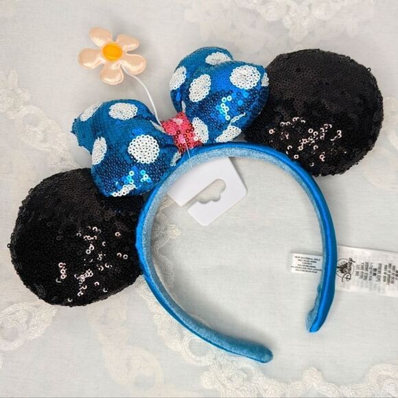 Minnie Mouse Sequined Ear Headband with Flower Mickey Mouse Ears Disney - Picture 1 of 3